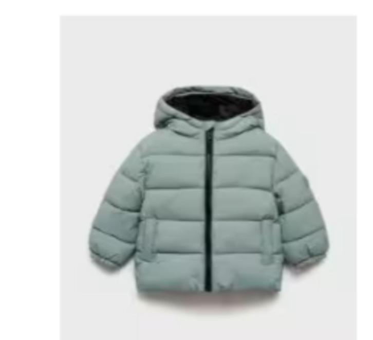 Mintgroene winterjas van Mango, maat 86, Kinderen en Baby's, Babykleding | Maat 86, Zo goed als nieuw, Jongetje of Meisje, Jasje