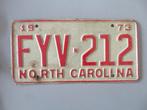 originele nummerplaat North Carolina USA 1973, Verzamelen, Ophalen of Verzenden, Zo goed als nieuw, Auto's