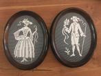 Set lijsten kaders ovaal handwerk dame heer achter glas, Ophalen of Verzenden