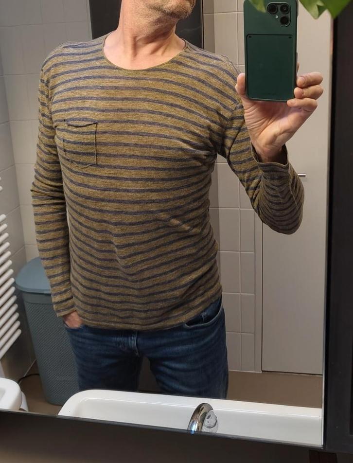 T-shirt long Adolfo Domínguez - M 5 - Rayé - État neuf, Vêtements | Hommes, T-shirts, Comme neuf, Taille 48/50 (M), Vert, Enlèvement ou Envoi