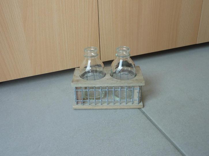 Glazen vazen vaas bloemvaas flesjes met houten staander, Huis en Inrichting, Woonaccessoires | Vazen, Ophalen of Verzenden