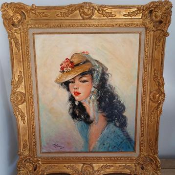 Jean Gabriel Domergue 56*46 „Elegante vrouw met bloemenhoed” beschikbaar voor biedingen
