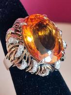 Cocktail ring met citrien 16kt en diamanten 0,28kt, Ophalen of Verzenden, Zo goed als nieuw, 17 tot 18, Met edelsteen