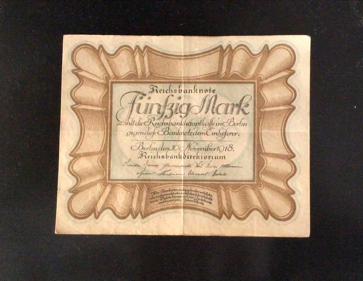 Reichsbankbiljet vijftig Mark :Berlijn 30 november 1918., Postzegels en Munten, Bankbiljetten | Europa | Niet-Eurobiljetten, Duitsland