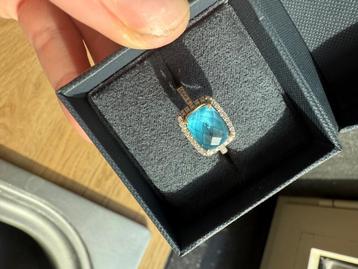 Gouden ring , topaas steen en diamant 0,20 ct  beschikbaar voor biedingen