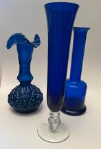 3 fins vases bleu cobalt, Enlèvement ou Envoi