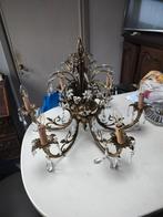 Zware bronzen kroonluster 6 lichtpunten met belletjes, Huis en Inrichting, Lampen | Kroonluchters, Ophalen