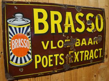 Antiek emaille Brasso Reclamebord Vloeibaar Poets Extract 19 beschikbaar voor biedingen