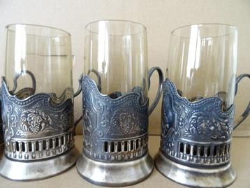 Vintage theeglazen verzilverde theeglazen Sovjet-Unie 1970 beschikbaar voor biedingen