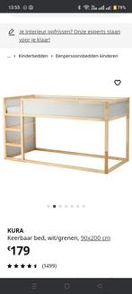 KURAKeerbaar bed, wit/grenen, 90x200 cm, Ophalen, Zo goed als nieuw