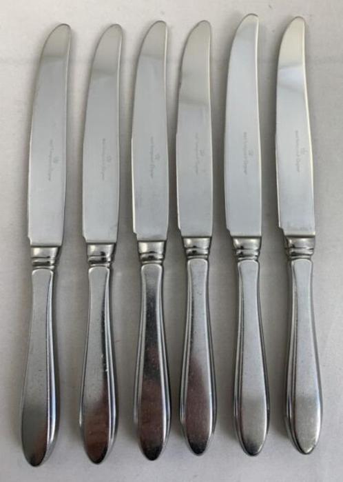 Ensemble de 6 couteaux de table Van Kempen & Begeer Keltum P, Maison & Meubles, Cuisine | Couverts, Utilisé, Enlèvement ou Envoi