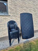 Set van donkerblauwe tuintafel en 8 stoelen, Ophalen, Gebruikt, Plastic