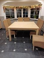 Eikenhouten tafel +8 rieten stoelen, Zo goed als nieuw, Vierkant, Eikenhout, Classique