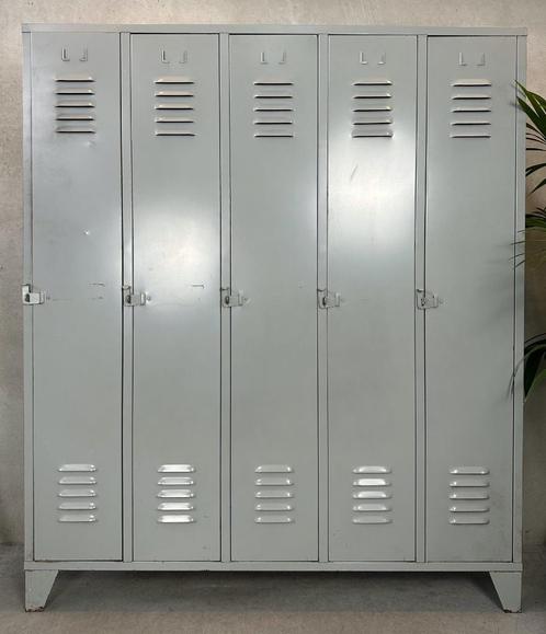 Vintage industriële lockerkast (5 deuren), Huis en Inrichting, Kasten | Lockerkasten, Gebruikt, Ophalen
