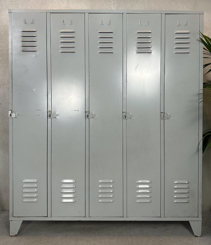 Vintage industriële lockerkast (5 deuren), Huis en Inrichting, Kasten | Lockerkasten, Gebruikt, Ophalen