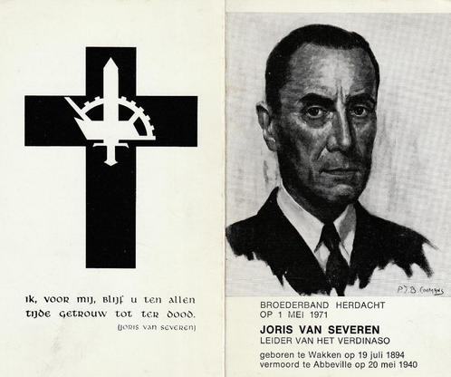 Herdenkingsprent Joris Vanseveren Vermoord met nekschot 1940, Collections, Images pieuses & Faire-part, Image pieuse, Envoi