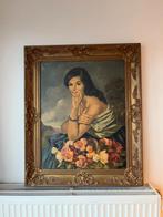 Klassiek portret met bloemen – groot schilderij in sierlijst, Ophalen