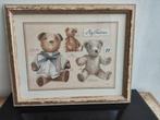 Tableau chambre d'enfant,  3 nounours , cadre cérusé, Envoi, Comme neuf