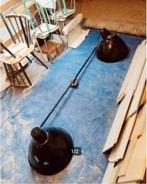 Zwarte zelfgemaakte dubbele hanglamp plafond, Industrieel, 75 cm ou plus, Enlèvement, Utilisé