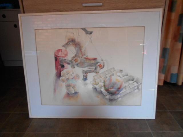 Peinture à l'aquarelle - 90 x 75 cm, Antiquités & Art, Art | Peinture | Classique, Enlèvement