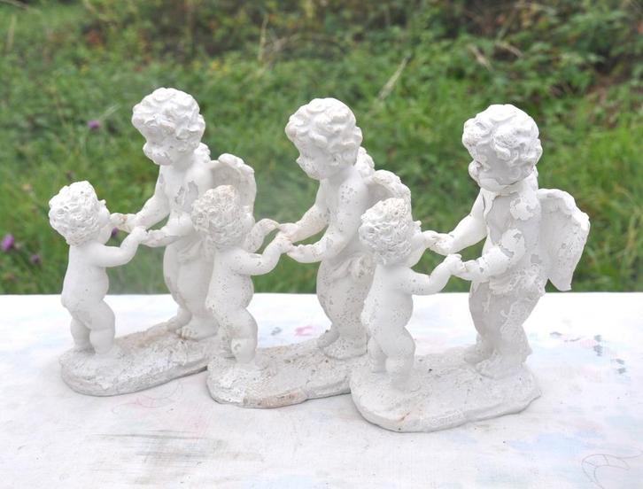 3 postures ange en plastique peint blanc, Antiquités & Art, Curiosités & Brocante, Enlèvement ou Envoi