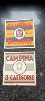 2 bieretiketten oud br campina, Verzamelen, Ophalen of Verzenden, Zo goed als nieuw