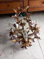 Italiaanse vergulde porselein roos bloemen kroonluchter lamp, Huis en Inrichting, Lampen | Kroonluchters, Ophalen of Verzenden