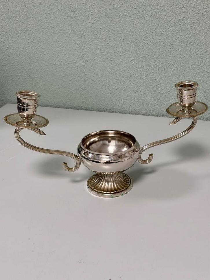 Vintage Belgische kaarsenhouder van Wiskemann Zilverkleurig, Antiek en Kunst, Antiek | Kandelaars, Overige materialen, Ophalen of Verzenden