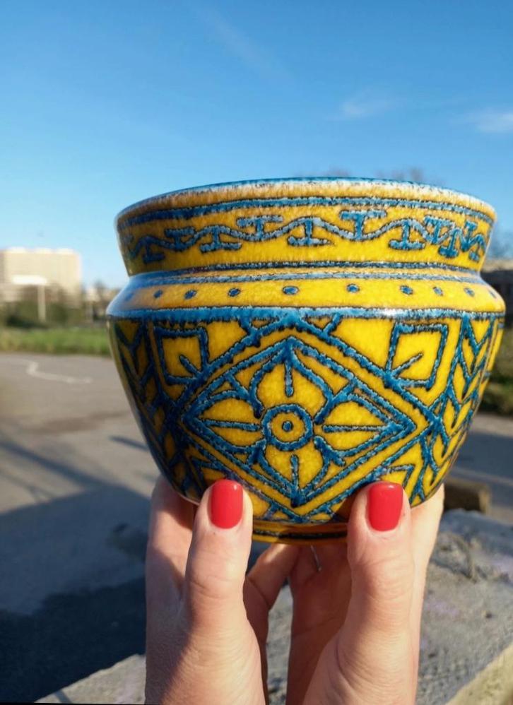 RARE Alessio Tasca Mancioli Raymor Yellow Turquoise Italian, Antiek en Kunst, Antiek | Keramiek en Aardewerk, Ophalen of Verzenden