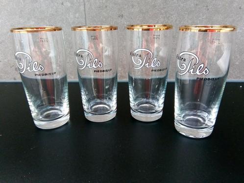 Quatre anciens verres EXTRA PILS PIEDBOEUF 25 cl, Collections, Marques de bière, Comme neuf, Verre ou Verres, Jupiler, Enlèvement ou Envoi