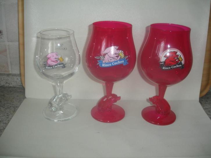 Bierglazen Rince Cochon, 25 - 33 en 50cl, zwijn in steel, Verzamelen, Biermerken, Nieuw, Glas of Glazen, Overige merken, Ophalen of Verzenden