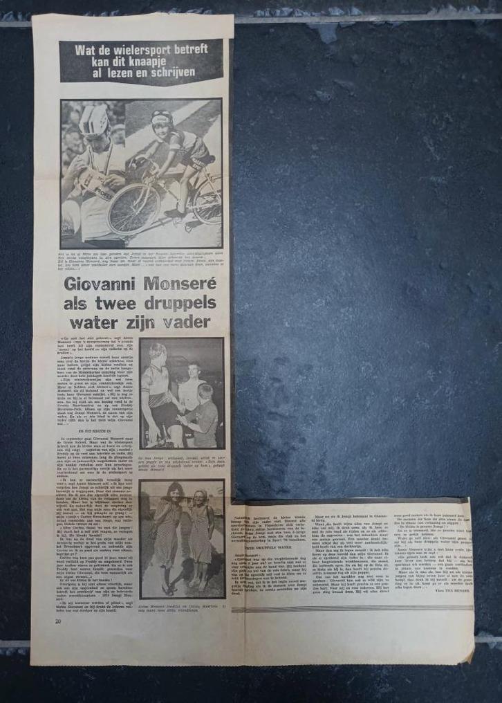 Krantenartikel - Zoon Jempi Monseré (1975), Verzamelen, Sportartikelen en Voetbal, Zo goed als nieuw, Verzenden