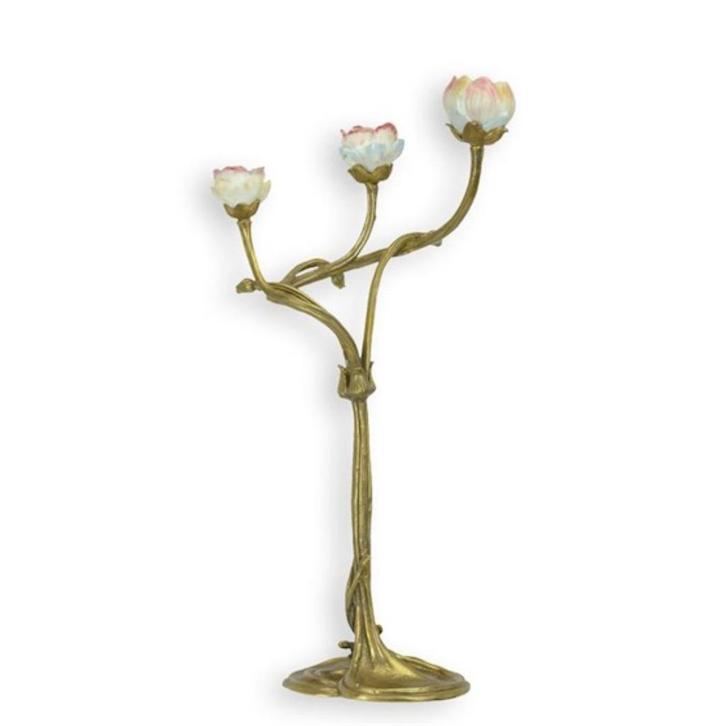 deux bougeoirs branchés en bronze et porcelaine, Antiquités & Art, Antiquités | Bronze & Cuivre, Bronze, Envoi