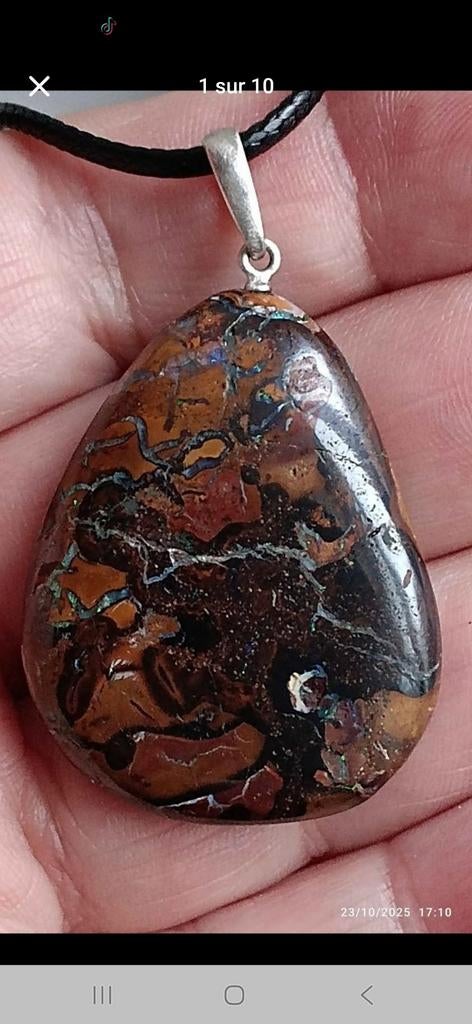 Sterling zilveren hanger met Australisch boulder opaal, Handtassen en Accessoires, Kettinghangers, Nieuw, Zilver, Bruin, Met edelsteen