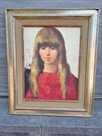 huile sur panneau jeune fille signe marcel delmotte , Antiek en Kunst, Ophalen of Verzenden