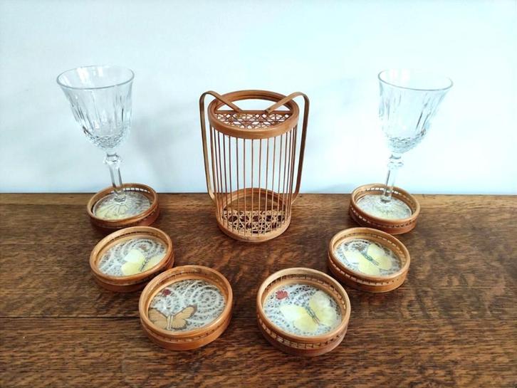 Ensemble de 6 sous-verres vintage en bambou, Huis en Inrichting, Woonaccessoires | Onderzetters, Gebruikt, Ophalen of Verzenden
