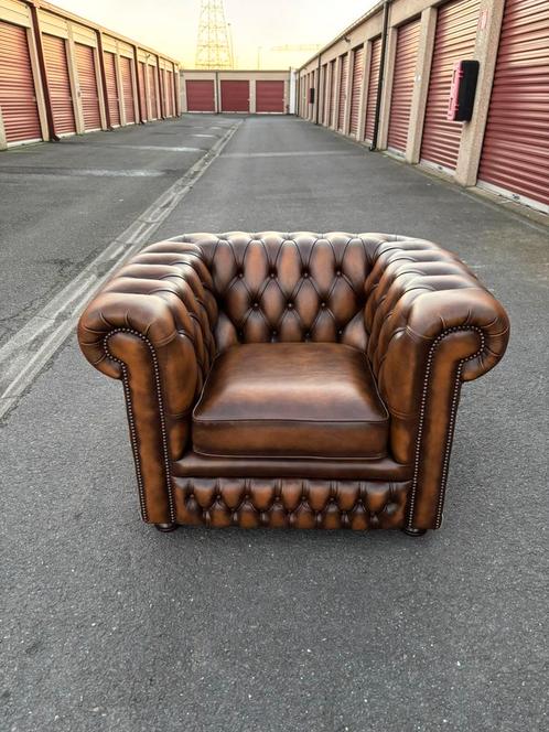 Chesterfield Wood&Leer fauteuils, Huis en Inrichting, Fauteuils, Zo goed als nieuw, Leer, 100 tot 125 cm, 75 tot 100 cm, Ophalen of Verzenden