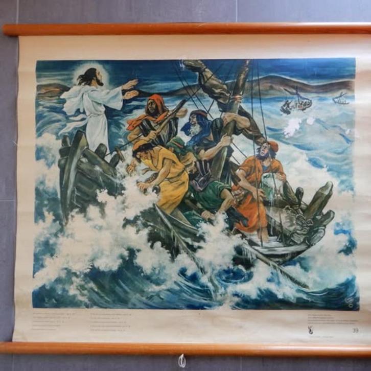 Lot 10 Vintage Antiek Schoolplaten, Antiek en Kunst, Curiosa en Brocante, Ophalen of Verzenden