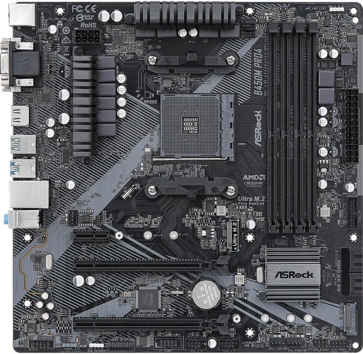 Carte mère micro-ATX ASRock B450M Pro4-F AM4 AMD B450, Informatique & Logiciels, Cartes mères, Comme neuf, AMD, DDR4, Enlèvement