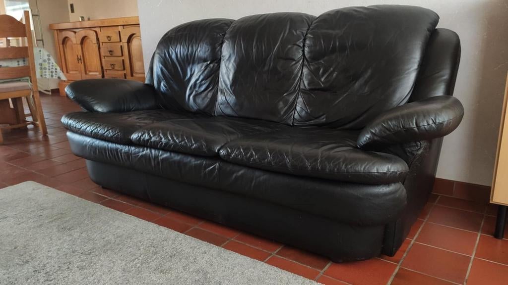 Zwarte lederen zetel, Huis en Inrichting, Ophalen