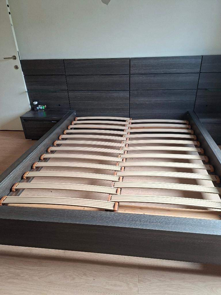 2 persoons bed, Ophalen, Gebruikt, Bruin, 210 cm