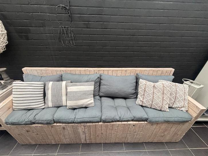Steigerhouten loungebank / tuinbank met kussens, Jardin & Terrasse, Ensembles de jardin, Utilisé, Sets de jardin, Bois d'échafaudage