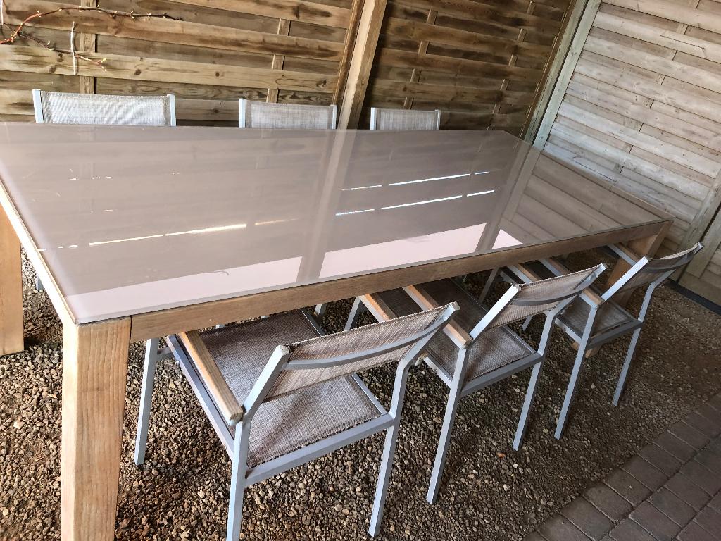 Tuintafel met 6 stoelen, Jardin & Terrasse, Tables de jardin, Enlèvement, Utilisé, Rectangulaire, Autres matériaux