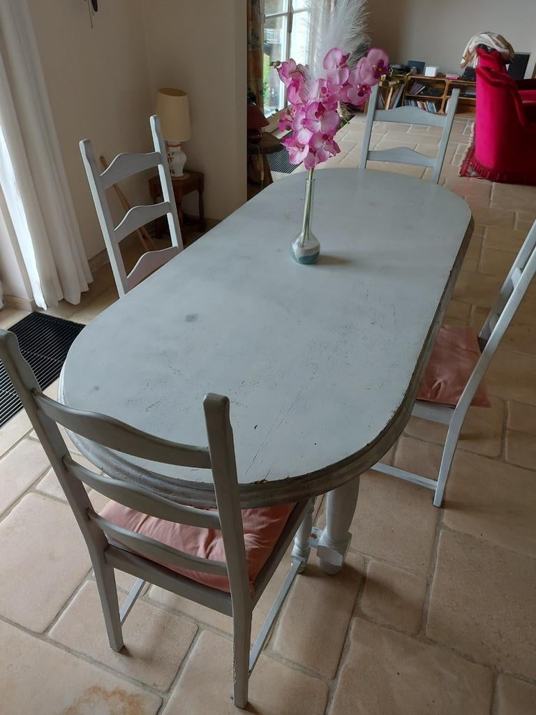 Table en bois + 4 chaises, Maison & Meubles, Enlèvement