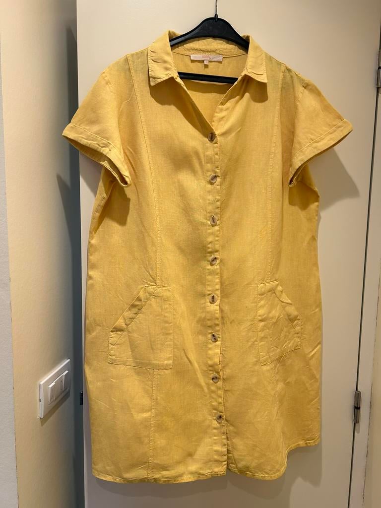 Geel linnen zomerkleed, Kleding | Dames, Blouses en Tunieken, Ophalen of Verzenden, Zo goed als nieuw, Maat 42/44 (L), Geel