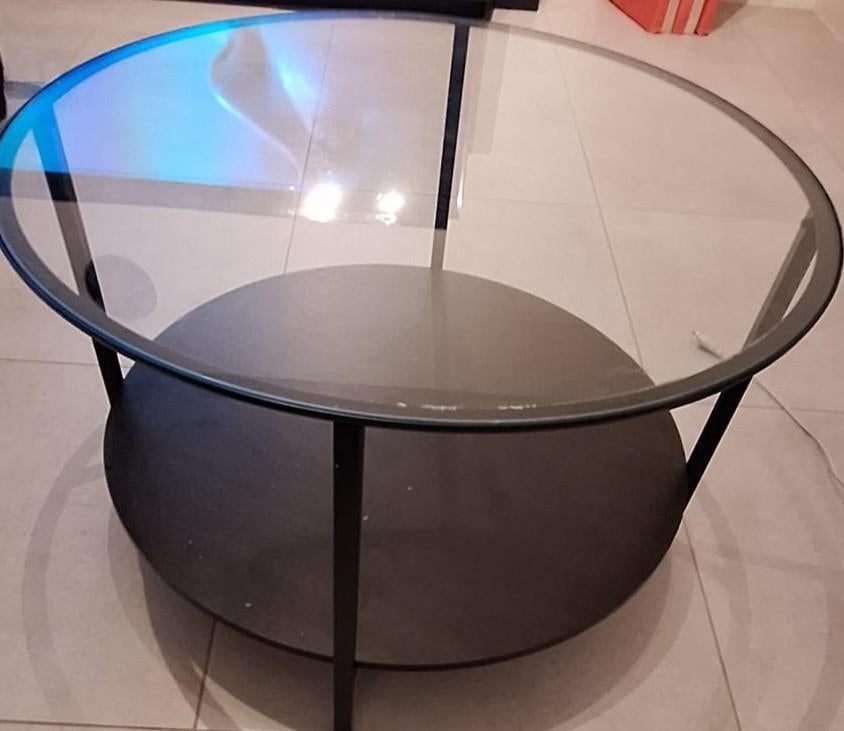 Salon.tafel tekoop, Huis en Inrichting, 50 tot 100 cm, Rond, Zo goed als nieuw, Glas