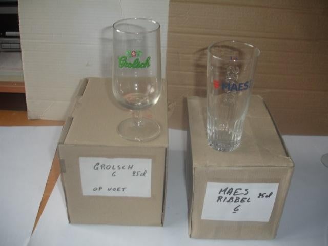 6 + 6 bierglazen Maes Pils en Grolsch voor € 2,00, Ophalen of Verzenden, Zo goed als nieuw, Glas of Glazen, Overige merken