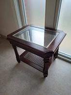 Mooie donkerbruine salontafel met vlechtwerk vintage, Huis en Inrichting, Tafels | Salontafels, Ophalen