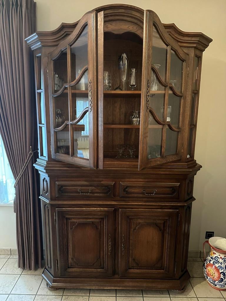 Antieke vitrinekast, Huis en Inrichting, Ophalen, Gebruikt, 200 cm of meer, 25 tot 50 cm