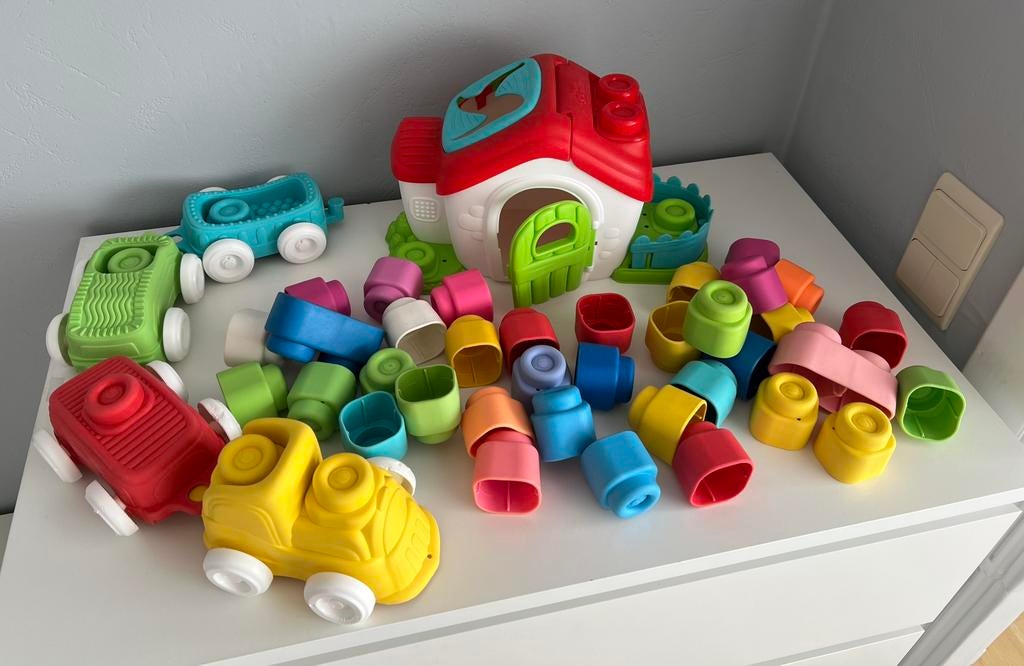 Clementoni Clemmy Soft trein, huisje en blokjes, Kinderen en Baby's, Ophalen, Zo goed als nieuw